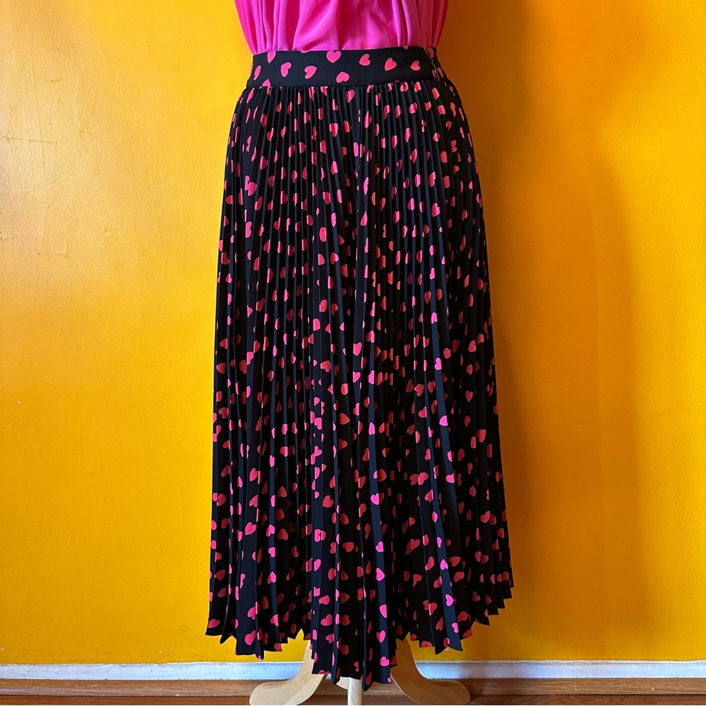 Kate Spade Black and Pink Heart Pleated Maxi Skirt - Size 2